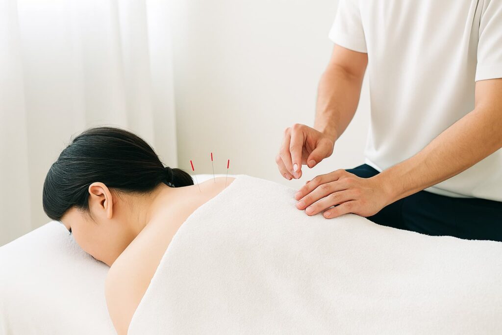 堺市で自律神経の調整で鍼灸をしている様子