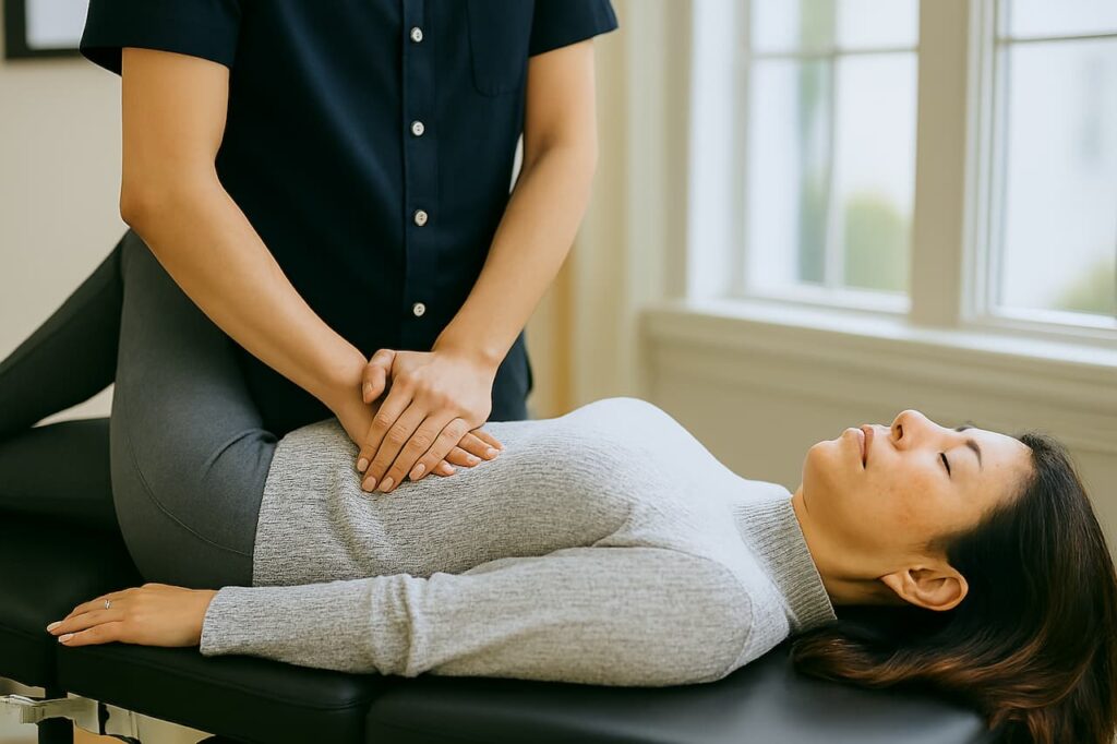 堺市で骨盤矯正の施術風景